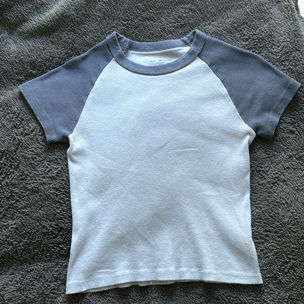 Brandy Melville Blue and Navy Baseball Baby Tee Bella Top